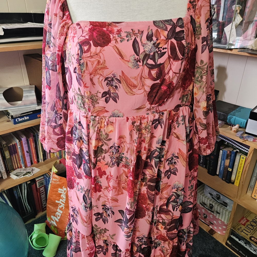 torrid Pink Floral Square-Neck Midi Dress